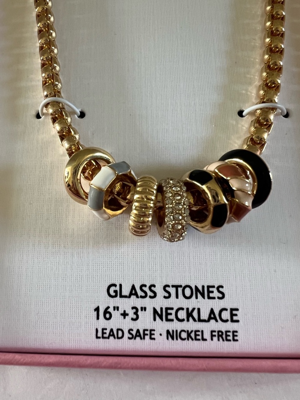 House of Harlow 1960 Gold-tone Bead Necklace with Black and White Enamel